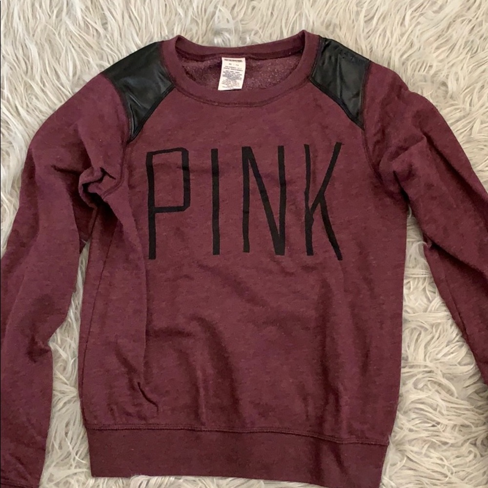 VIctoria’s Secret PINK Maroon Crewneck w/ Pleather
